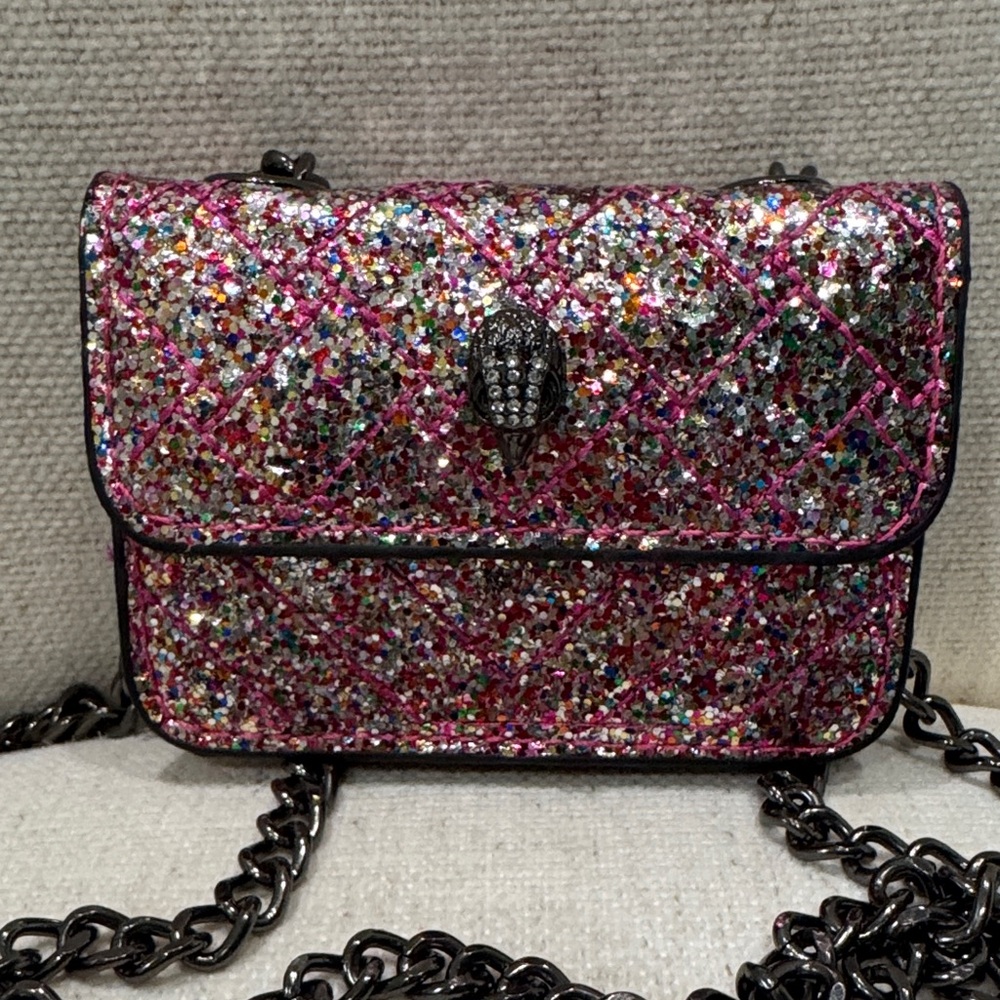 Kurt Geiger Multicolor Glitter Quilted Micro Mini Crossbody with Gunmetal Chain🔥